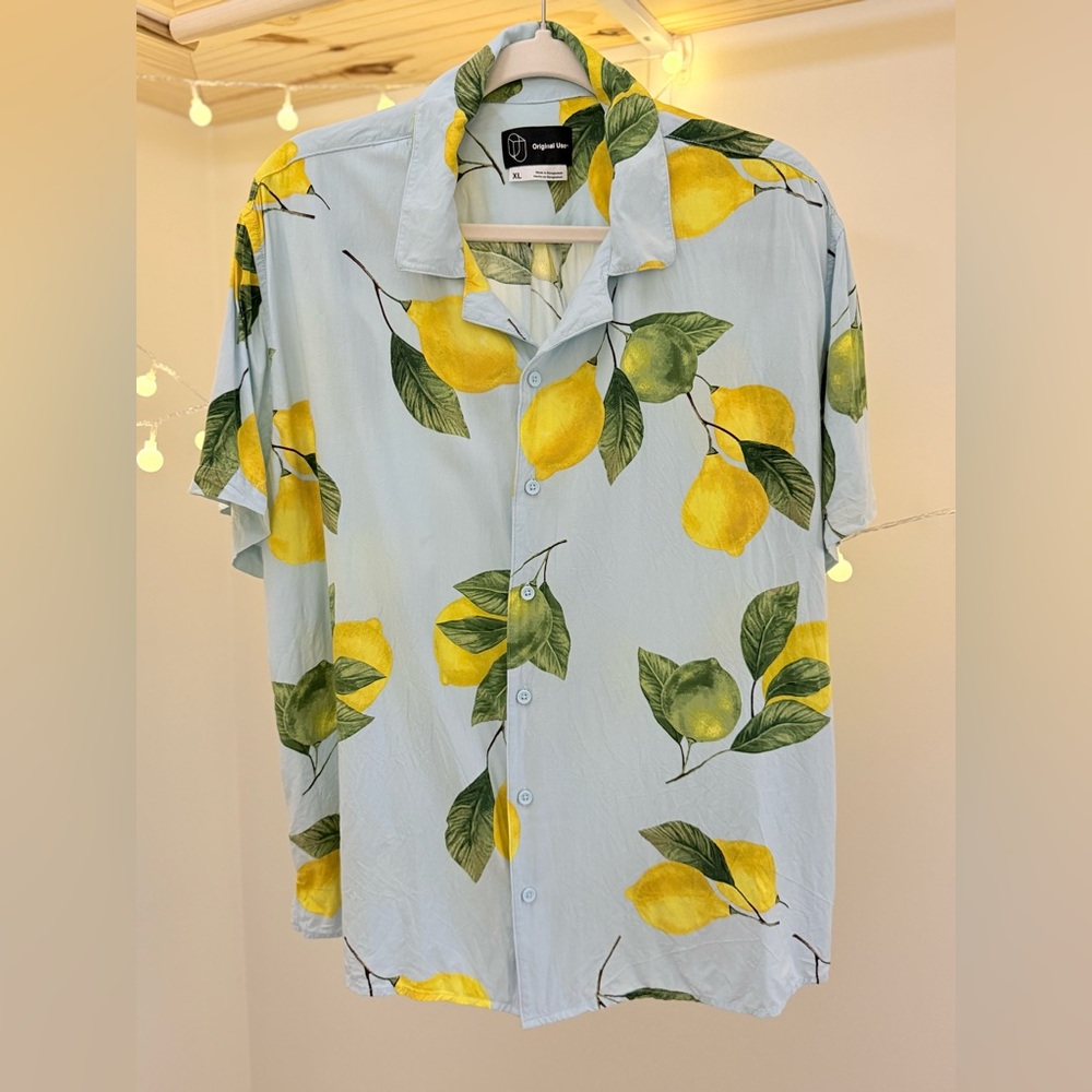 🌾 Original Use‎ Blue and Yellow Casual Button Down Shirt